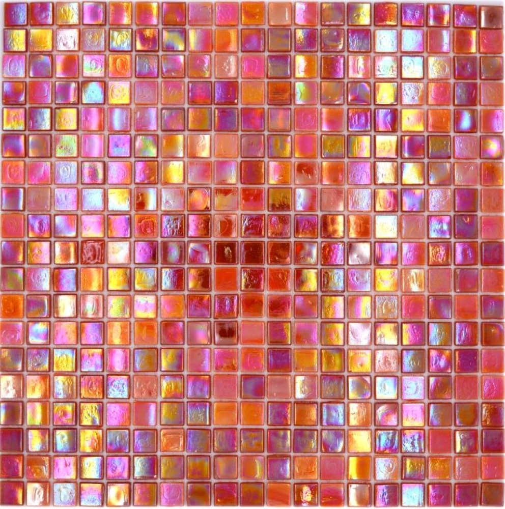 Mosaique carre mix rouge verre brillant