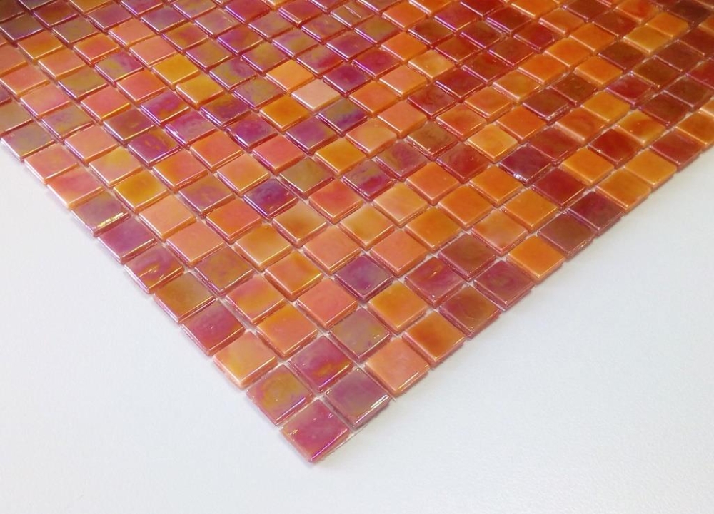 Mosaique carre mix rouge verre brillant