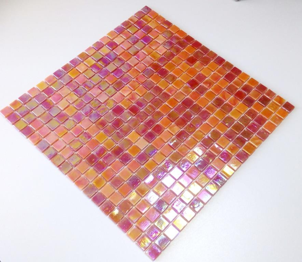 Mosaique carre mix rouge verre brillant