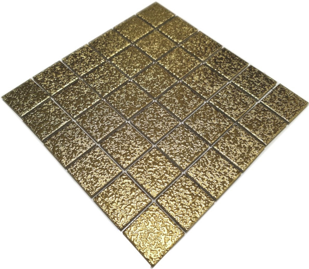 Keramikmosaik Fliese Gold Struktur Gehämmert Fliesenspiegel Wandfliese Küchenfliese - 16-0707