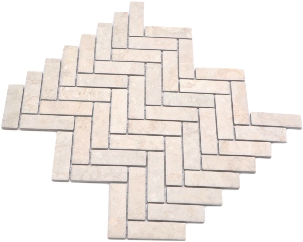 Mosaik Fischgrät Steinoptik hellbeige Keramik Fischgrätoptik matt
