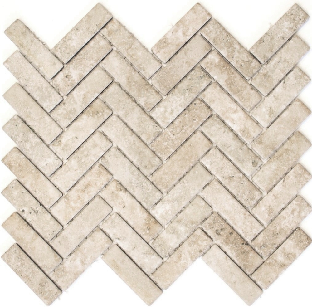 Fischgrät Mosaik beige braun Travertin Steinoptik Fliese Keramikmosaik 24-SO76