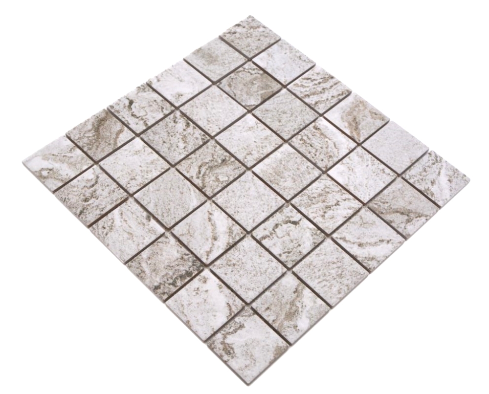 Mosaik Quadrat Steinoptik Struktur hellgrau Keramik matt