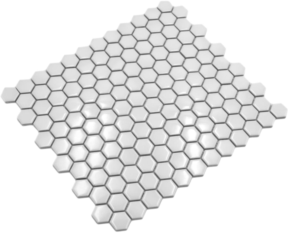 Mosaico esagonale uni bianco lucido in ceramica effetto esagono