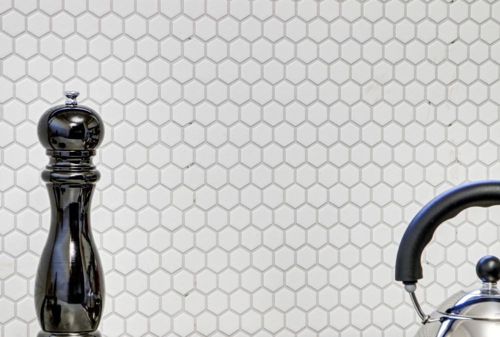 Mosaik Hexagon uni weiß matt Keramik Hexagonoptik R9