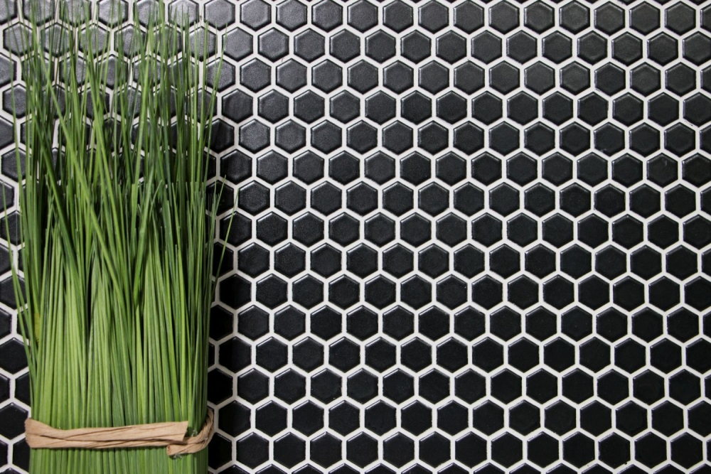 Mosaik Hexagon uni schwarz matt Keramik Hexagonoptik R9