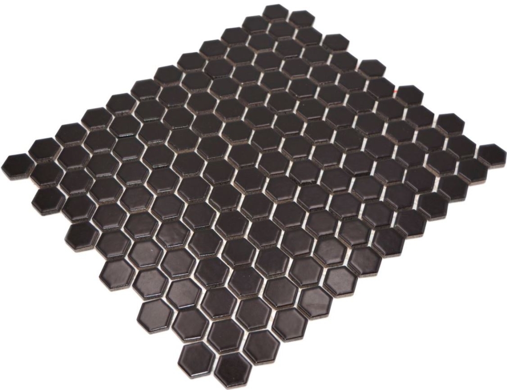 Mosaik Hexagon uni schwarz matt Keramik Hexagonoptik R9