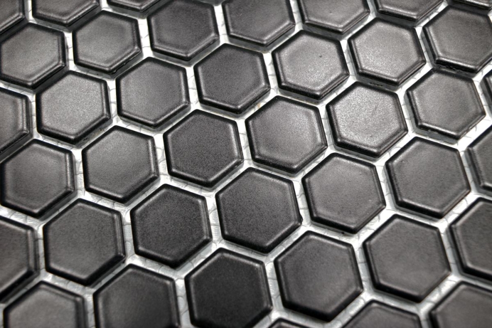 Mosaik Hexagon uni schwarz matt Keramik Hexagonoptik R9
