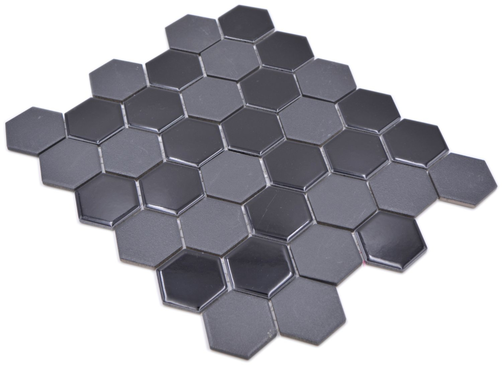 Azulejo de mosaico de ceramica Estera de mosaico Hexagono Negro Mate/Liso Antideslizante R10B Azulejo backsplash Azulejo de mosaico - 11H-0311-R10