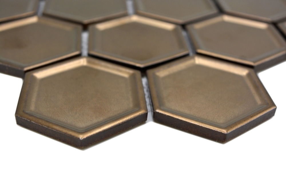 Mosaikfliese Keramik Hexagon Bronze Honeycomb 14-09BR