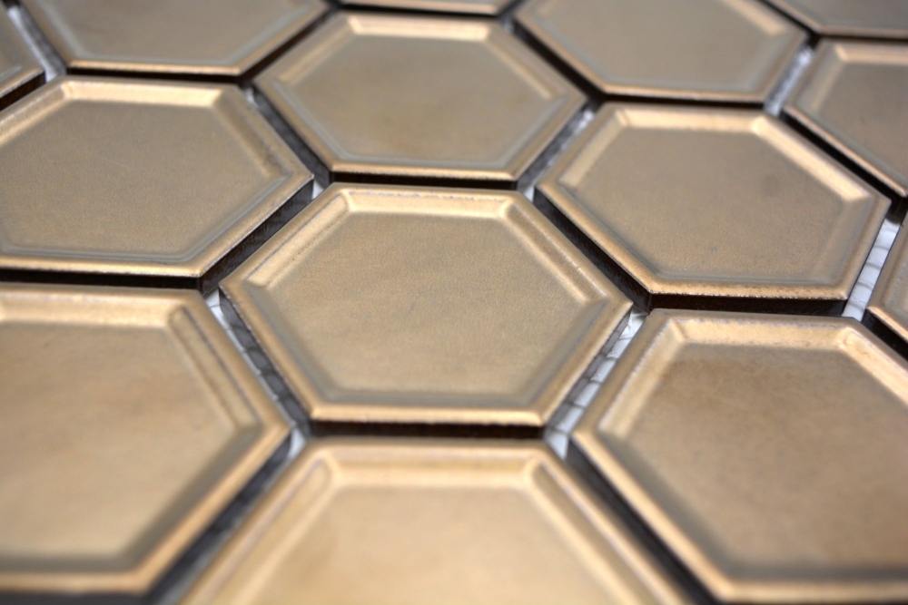 Mosaikfliese Keramik Hexagon Bronze Honeycomb 14-09BR