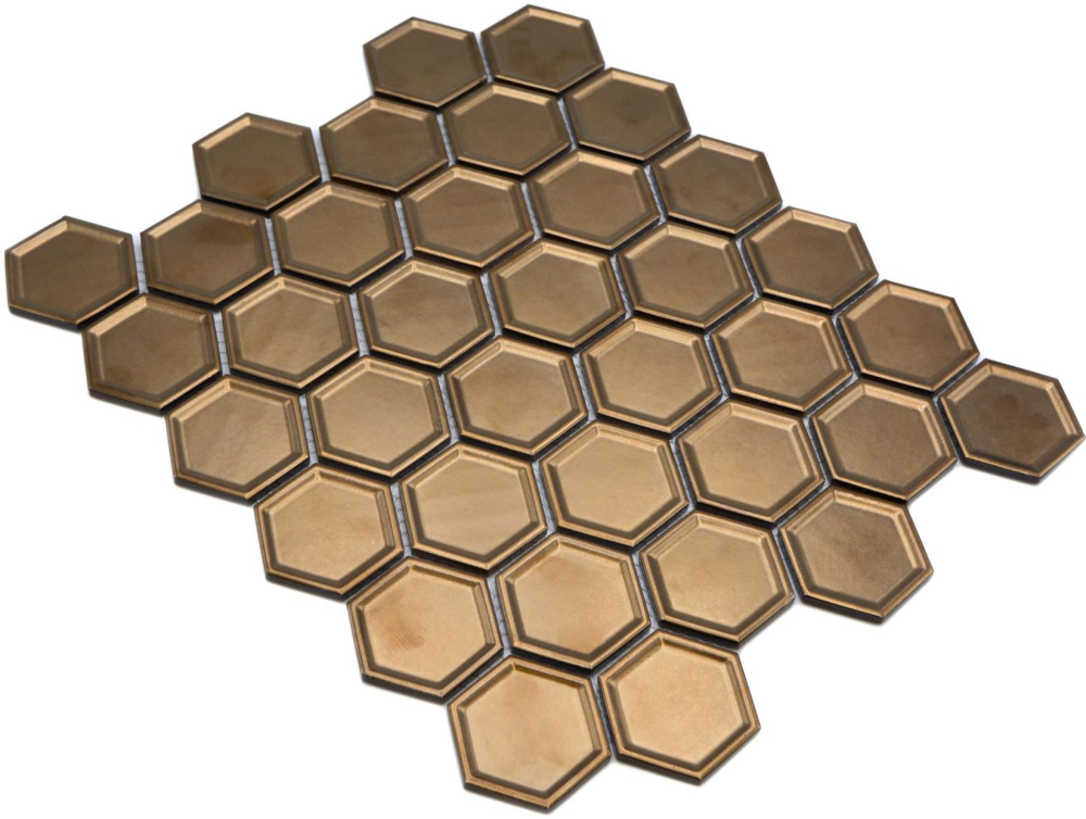 Mosaik Hexagonoptik Keramik bronze glaenzend - 10 Mosaikblaetter