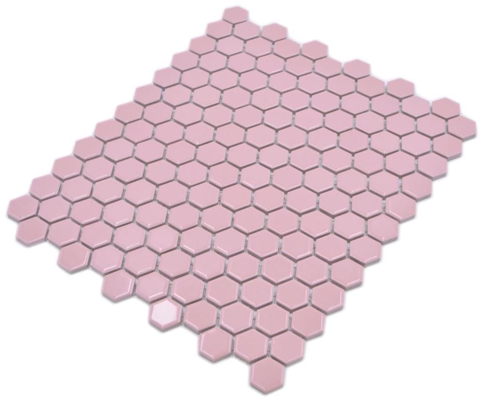 Mosaique Hexagon uni vieux rose brillant Ceramique aspect hexagonal