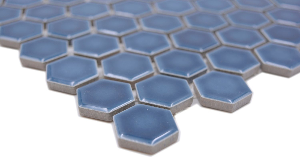 Keramikmosaik Mosaik Fliese Hexagon Blaugrün Glänzend Fliesenspiegel Mosaikmatte - 11H-0405