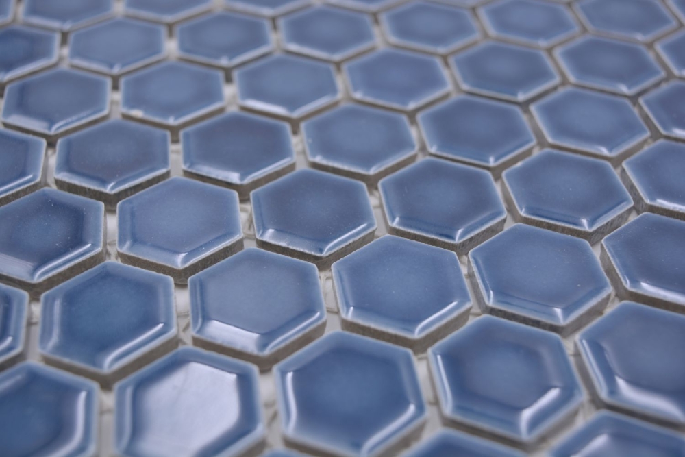 Keramikmosaik Mosaik Fliese Hexagon Blaugrün Glänzend Fliesenspiegel Mosaikmatte - 11H-0405