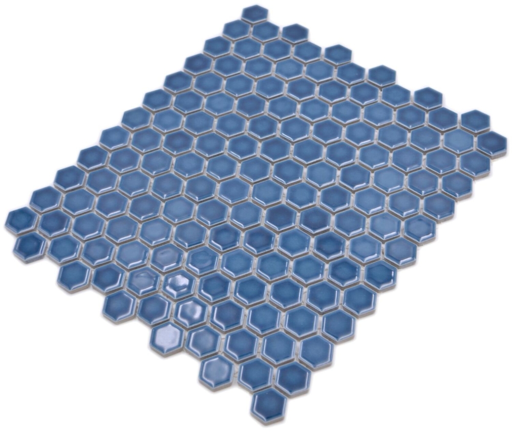 Mosaik Hexagon uni blaugrün glänzend Keramik Hexagonoptik