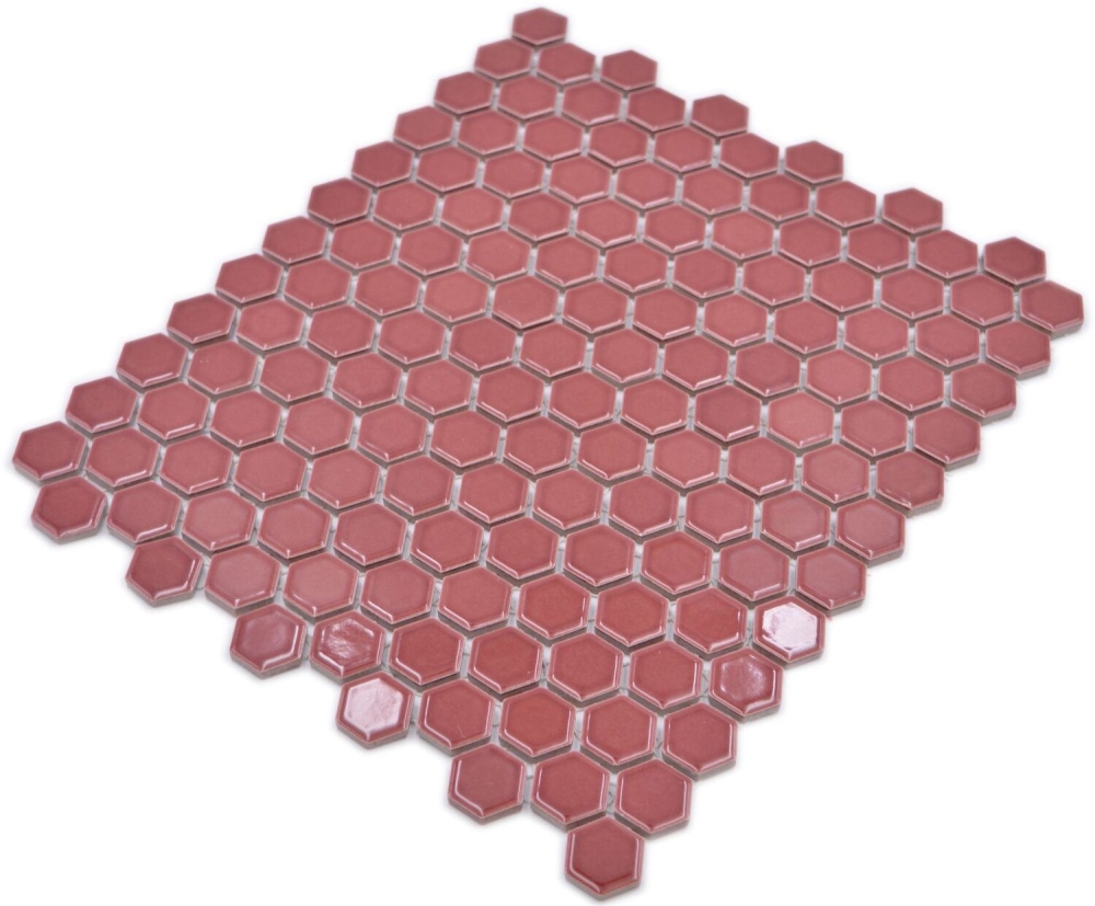 Mosaik Hexagon uni bordeauxrot glänzend Keramik Hexagonoptik