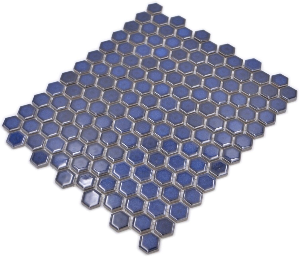 Mosaik Hexagon uni kobaltblau glänzend Keramik Hexagonoptik