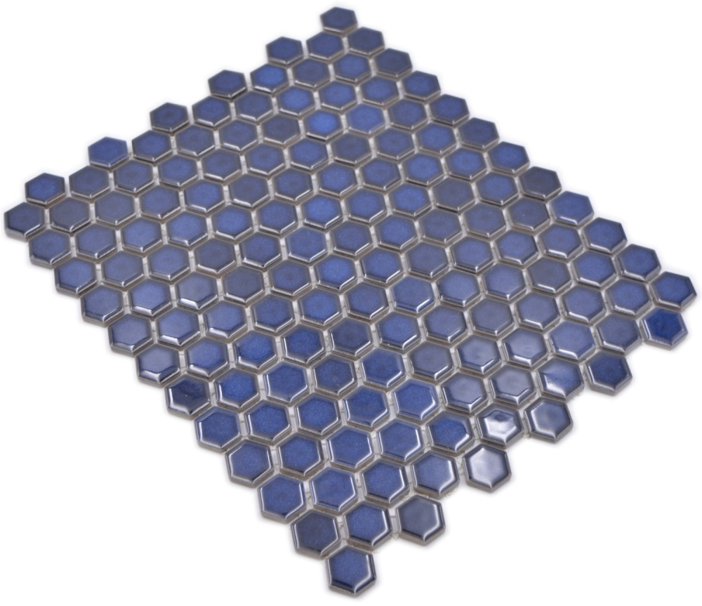 Keramikmosaik Mosaik Fliese Hexagon Kobaltblau Glänzend Fliesenspiegel Mosaikmatte - 11H-0444