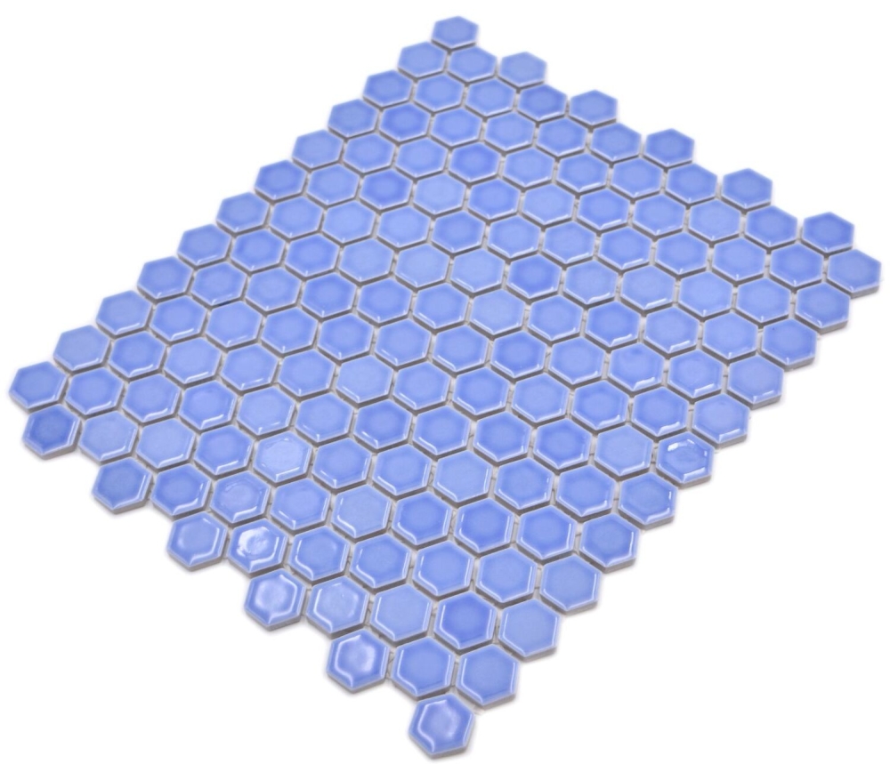 Mosaik Hexagon uni hellblau glänzend Keramik Hexagonoptik
