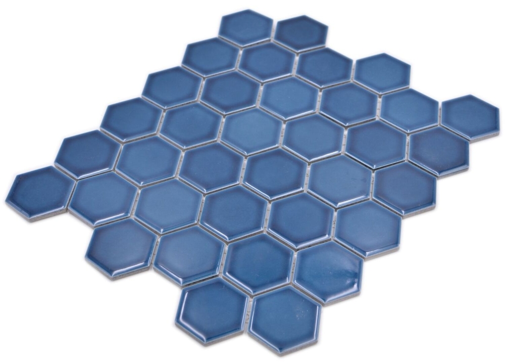 Mosaik Hexagon uni blaugrün glänzend Keramik Hexagonoptik