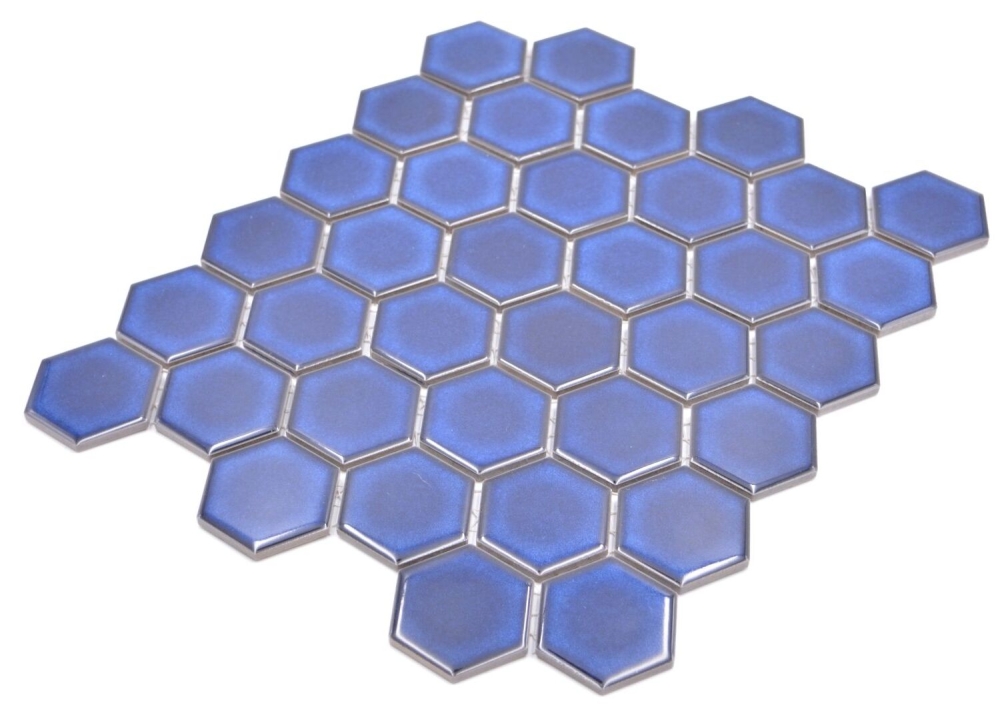 Mosaik Hexagon uni kobaltblau glänzend Keramik Hexagonoptik