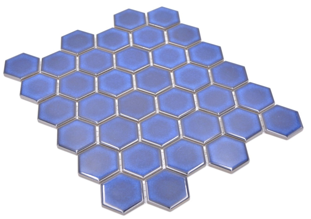 Keramikmosaik Mosaikfliese Hexagon Kobaltblau glänzend Fliesenspiegel Küchenfliese Badfliese - 11H-4501