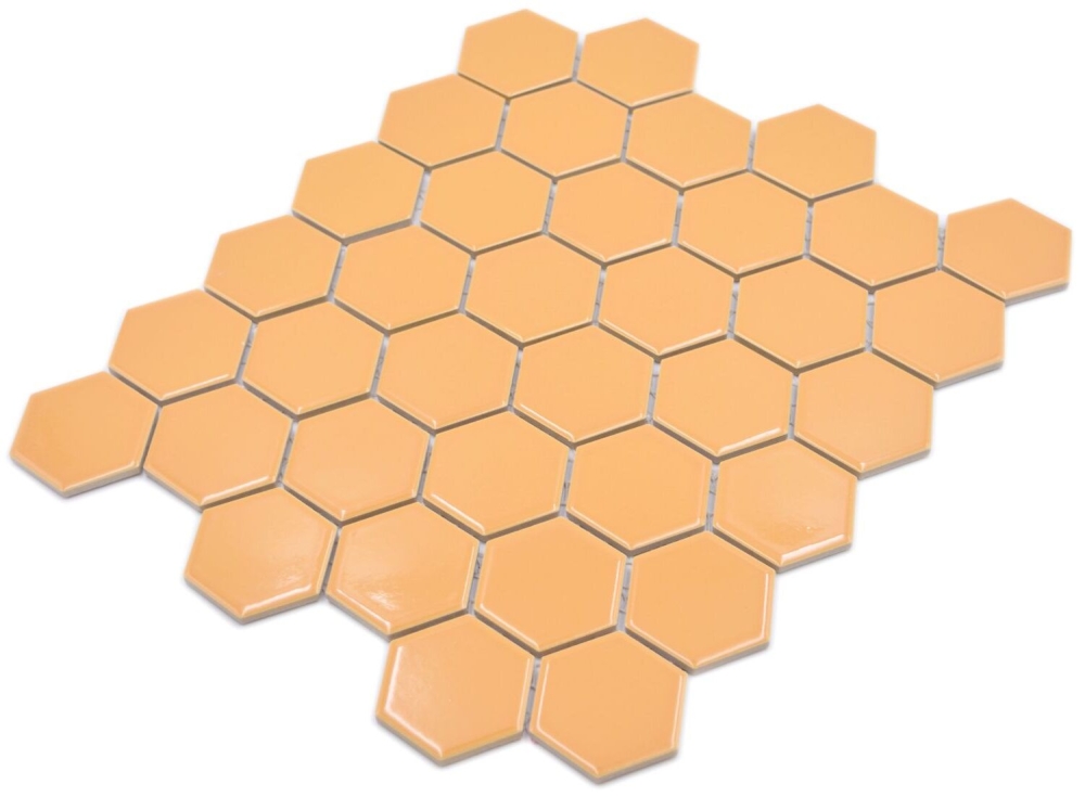 Mosaico hexagono uni ocre naranja brillante ceramica aspecto hexagono