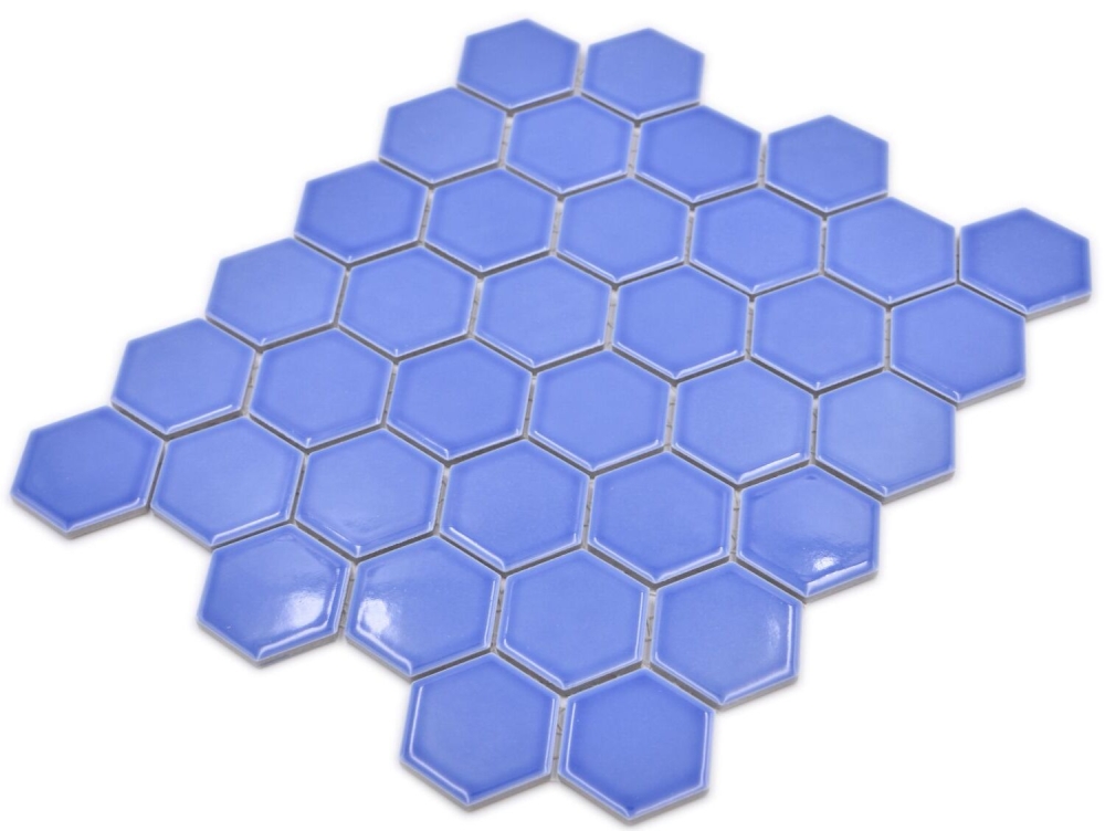 Mosaico hexagono uni azul claro ceramica brillante aspecto hexagono