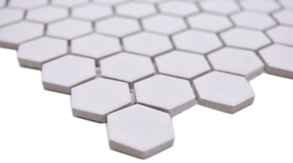 Keramikmosaik Mosaik Fliese Hexagon Weiß Matt glasiert Rutschsicher R10B Fliesenspiegel Mosaikmatte - 11H-0101-R10