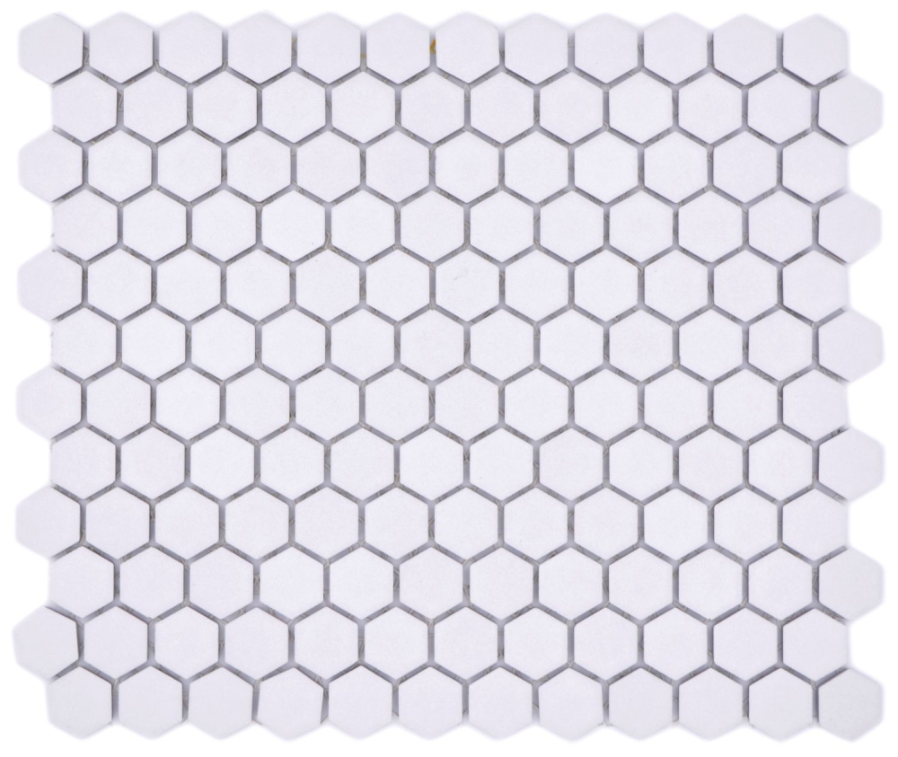 Keramikmosaik Mosaik Fliese Hexagon Weiß Matt glasiert Rutschsicher R10B Fliesenspiegel Mosaikmatte - 11H-0101-R10