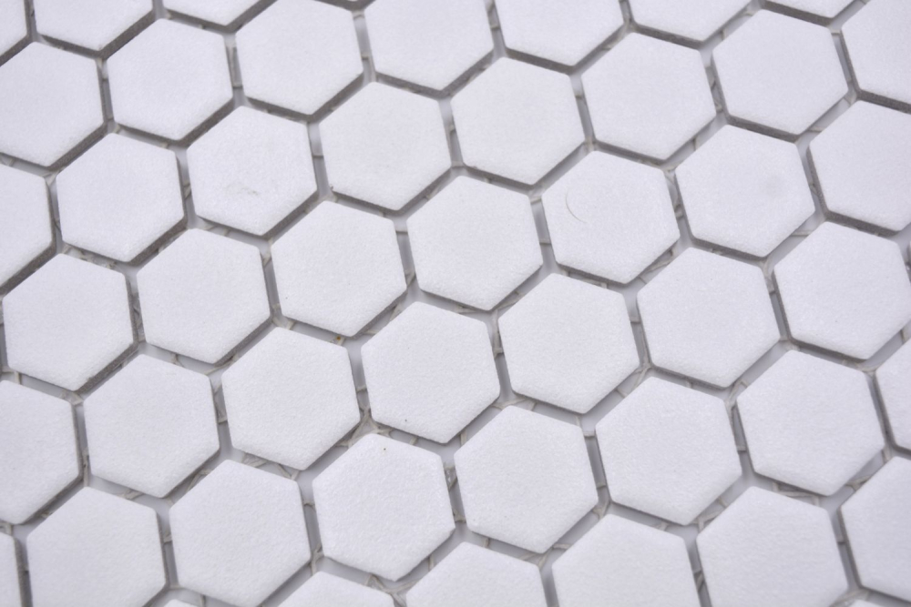 Keramikmosaik Mosaik Fliese Hexagon Weiß Matt glasiert Rutschsicher R10B Fliesenspiegel Mosaikmatte - 11H-0101-R10