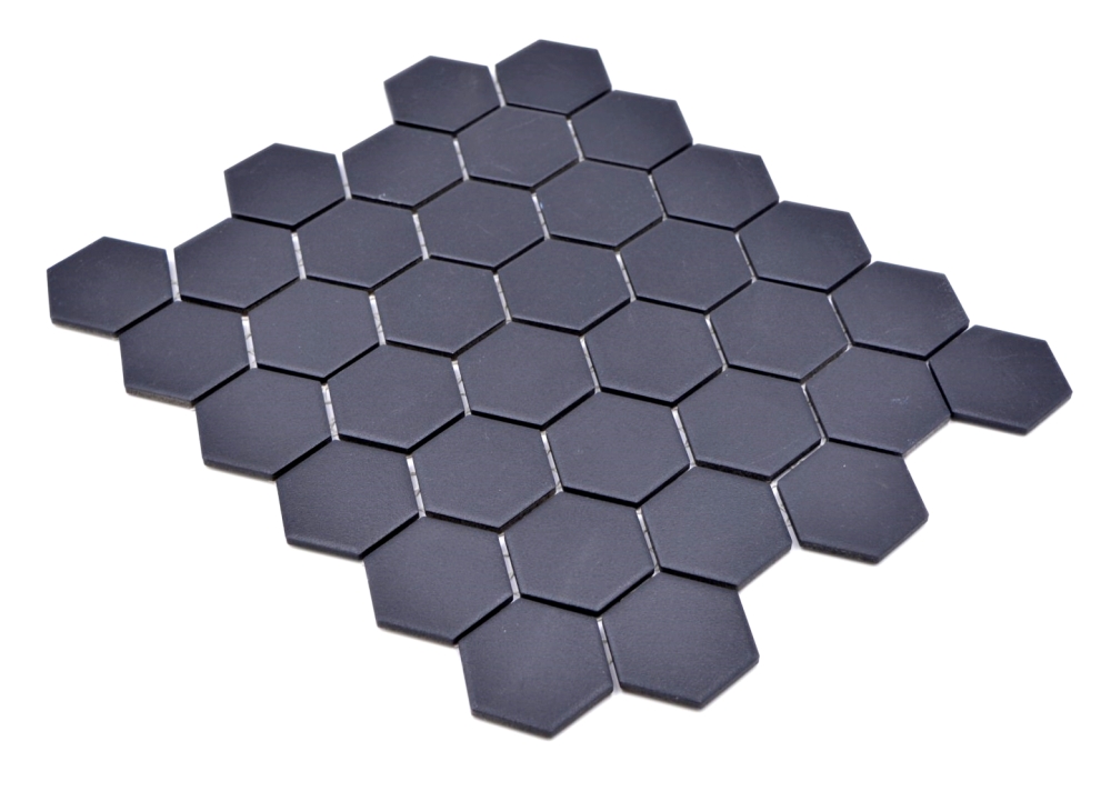 Mosaik Hexagon uni schwarz R10B Keramik Hexagonoptik matt
