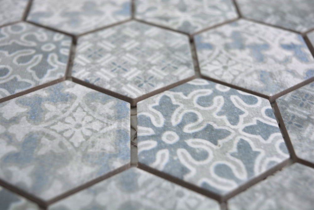 Mosaico esagonale in ceramica blu opaco - 10 fogli di mosaico