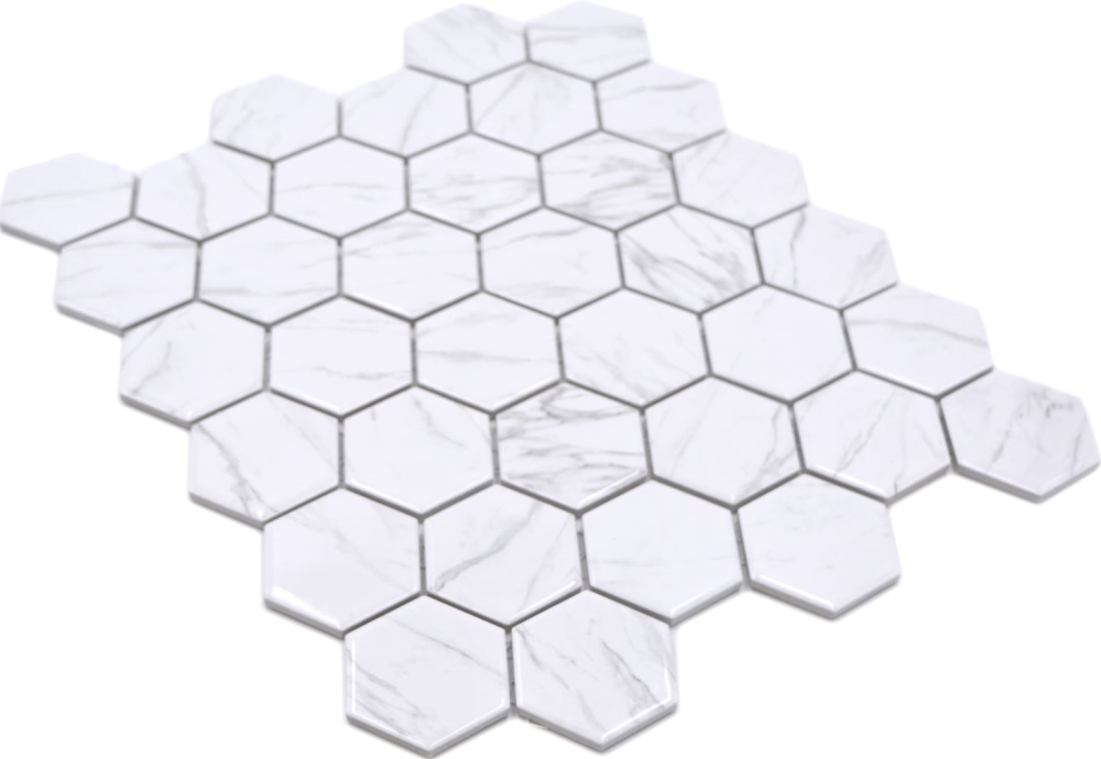 Mosaik Hexagon CURIO Carrara Optik weiß glänzend Keramik Hexagonoptik