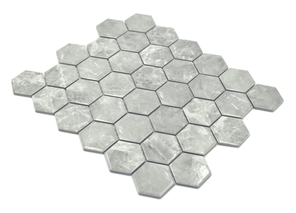 Mosaik Hexagon CURIO Marmor grau glänzend Keramik Hexagonoptik