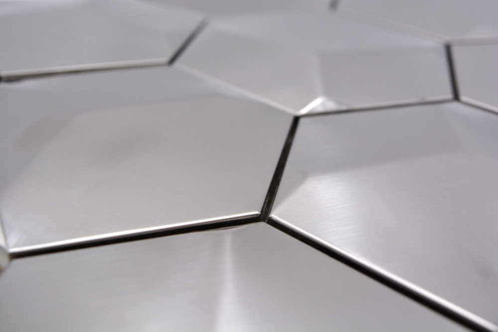 Mosaik Fliese Edelstahl Silber Hexagon 3D Gebürstet Wandfliese Küchenrückwand - 129-HXM20SD