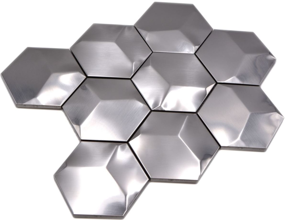 Mosaik Fliese Edelstahl Silber Hexagon 3D Gebürstet Wandfliese Küchenrückwand - 129-HXM20SD