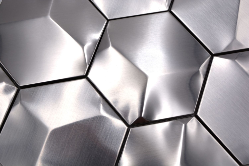 Mosaik Fliese Edelstahl Silber Hexagon 3D Gebürstet Wandfliese Küchenrückwand - 129-HXM20SD
