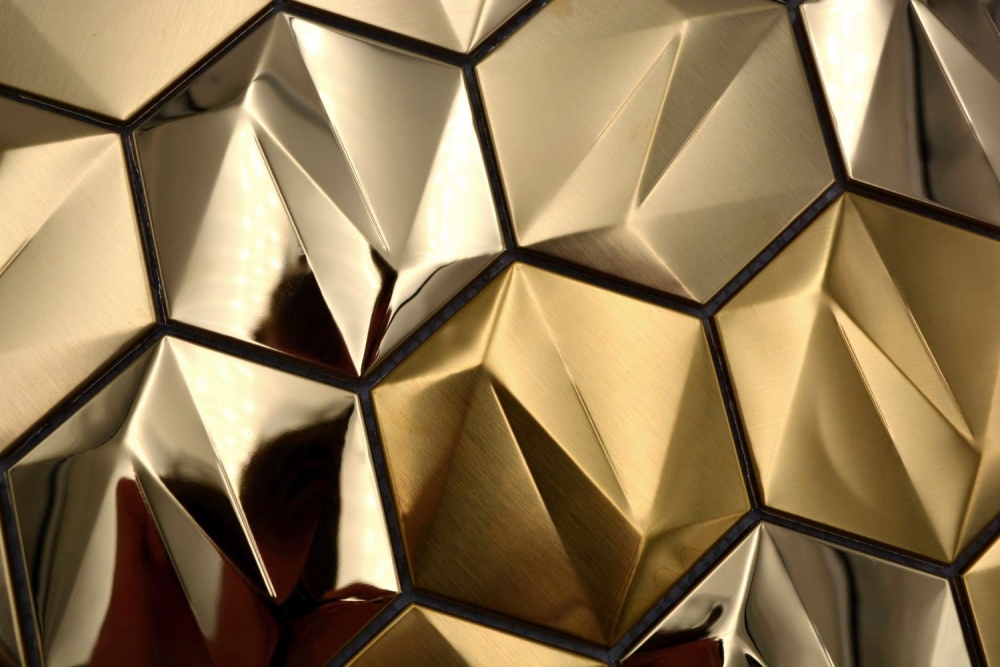Edelstahl Hexagon Mosaikfliesen 3D Stahl Gold glänzend/matt