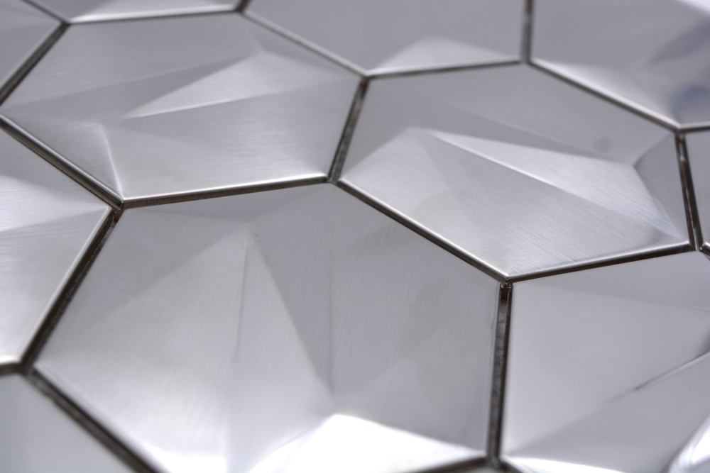 Edelstahl Hexagon Mosaikfliesen Hexagon 3D Stahl Titanium glänzend/matt