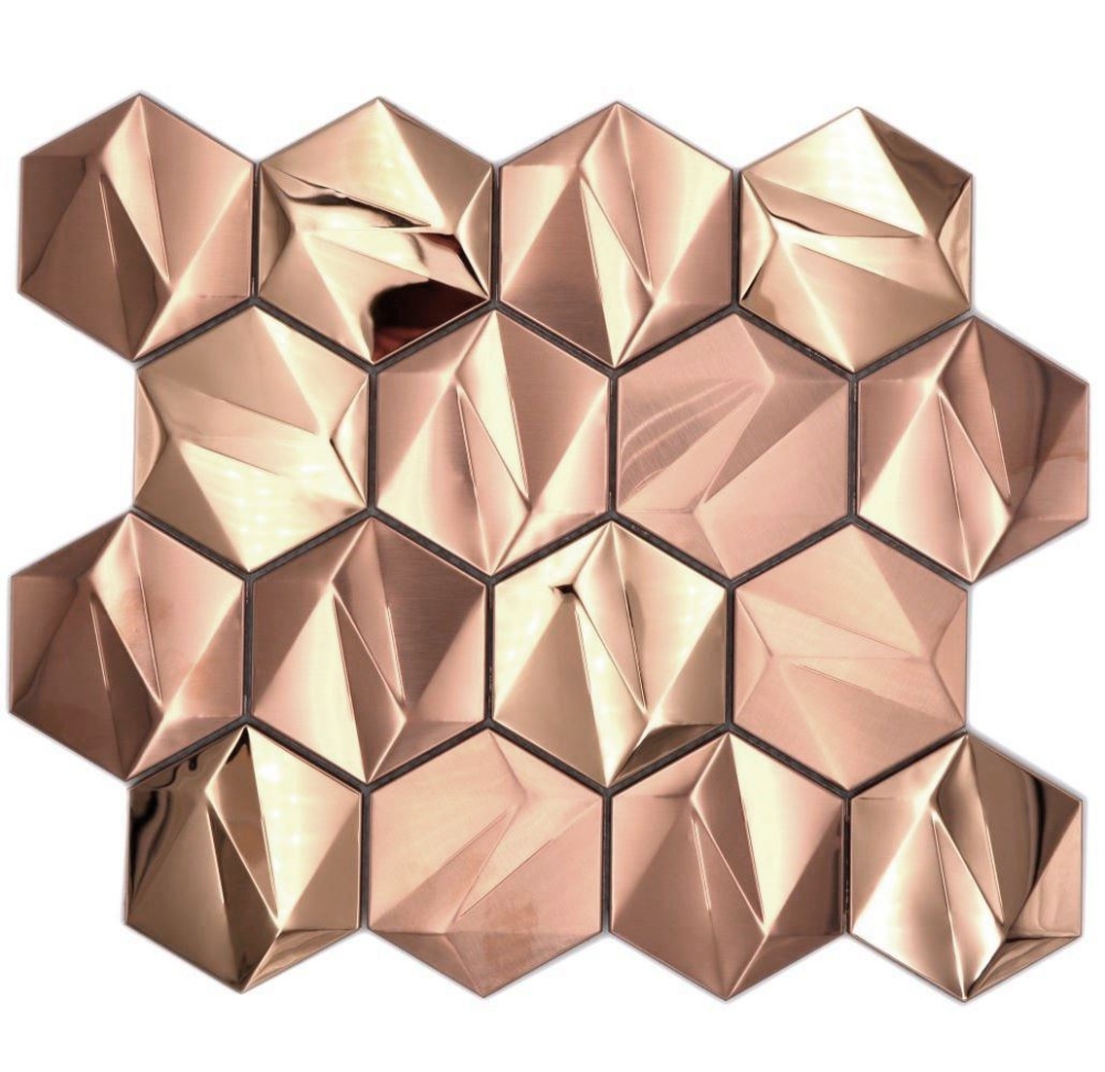 Edelstahl Hexagon Mosaikfliesen 3D Stahl Rosegold glänzend/matt