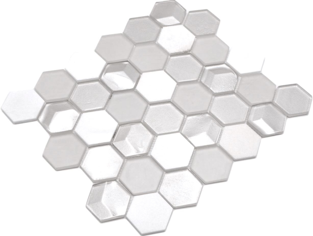 Mosaik Hexagon Glasmosaik Stein mix 3D weiß Mix Transluzent Hexagonoptik matt