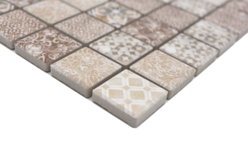 Mosaikfliesen Keramikmosaik Steinzeug beige-braun matt Retrooptik