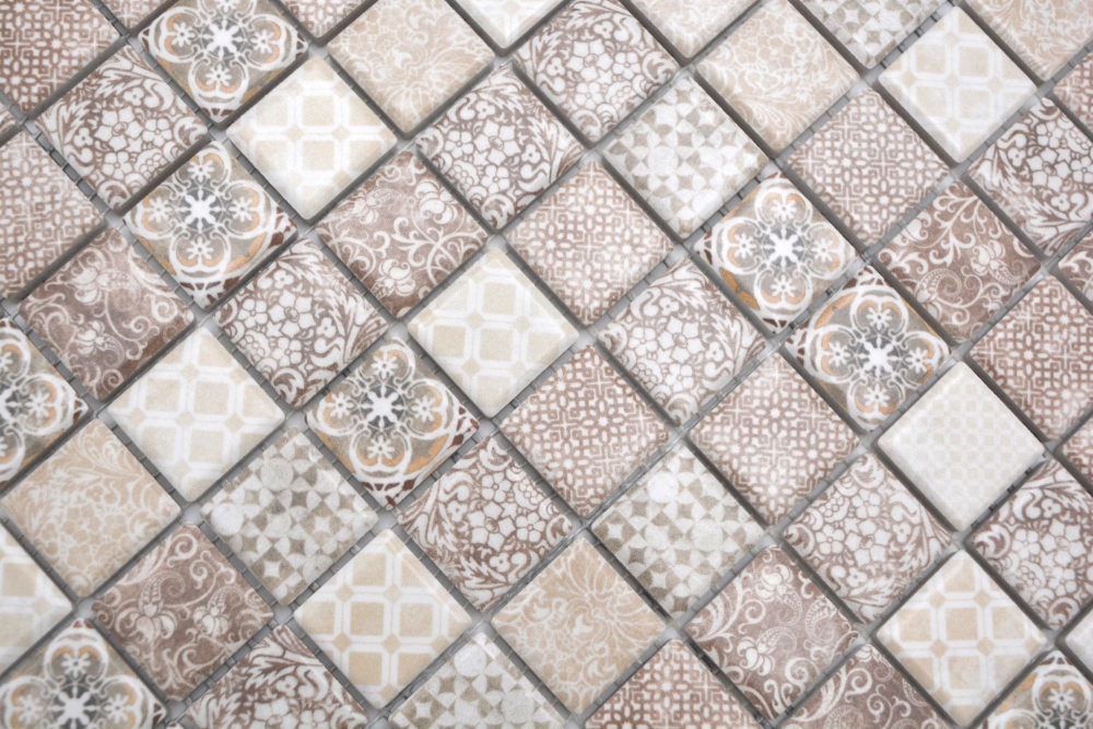Mosaikfliesen Keramikmosaik Steinzeug beige-braun matt Retrooptik