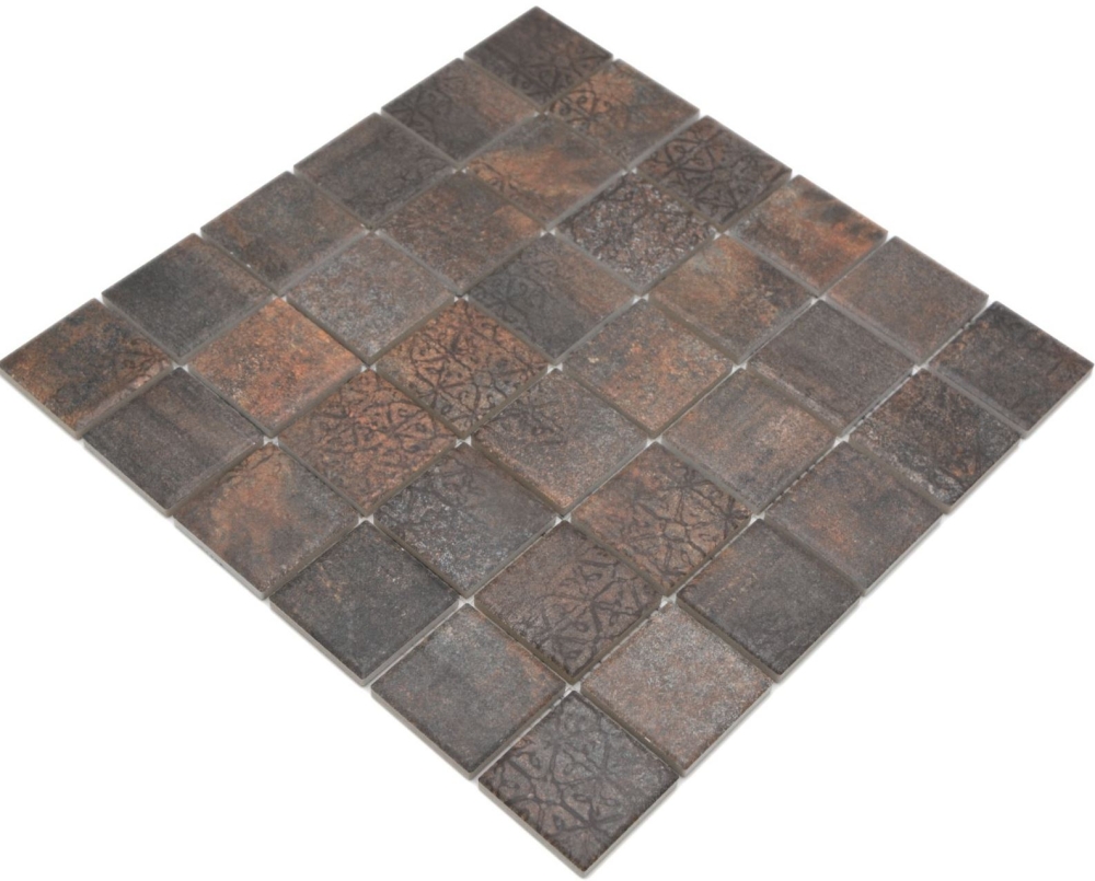 Mosaik Rostoptik Keramik Steinzeug rost-mix matt - 10 Mosaikblaetter