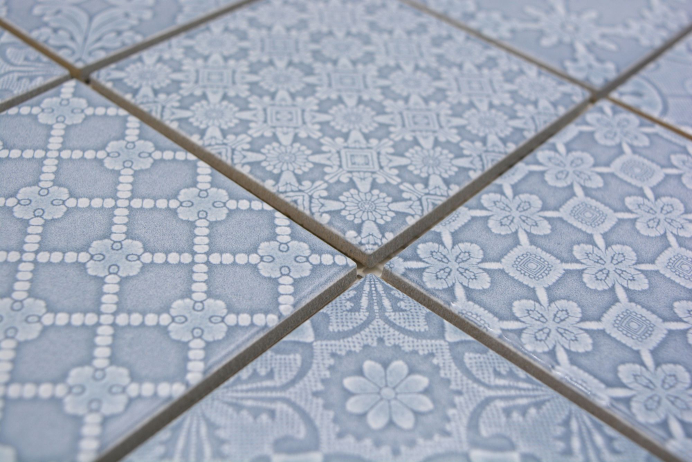 Mosaik Retrooptik Keramik Steinzeug nordic blue glaenzend - 10 Mosaikblaetter
