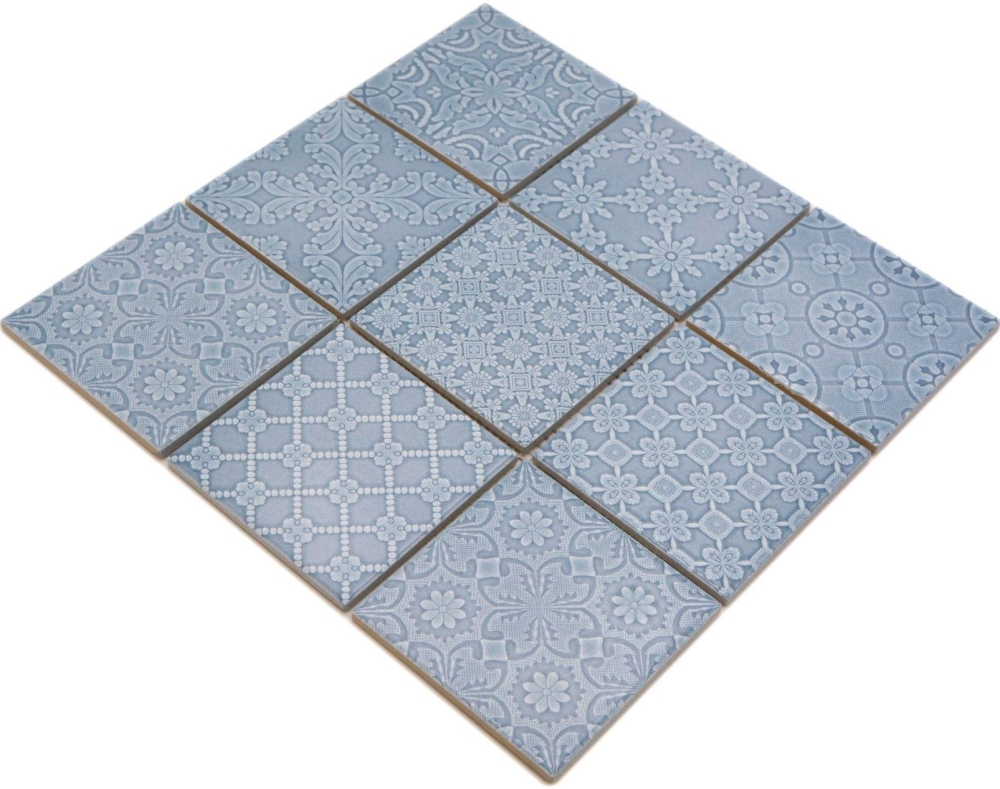 Mosaik Retrooptik Keramik Steinzeug nordic blue glaenzend - 10 Mosaikblaetter