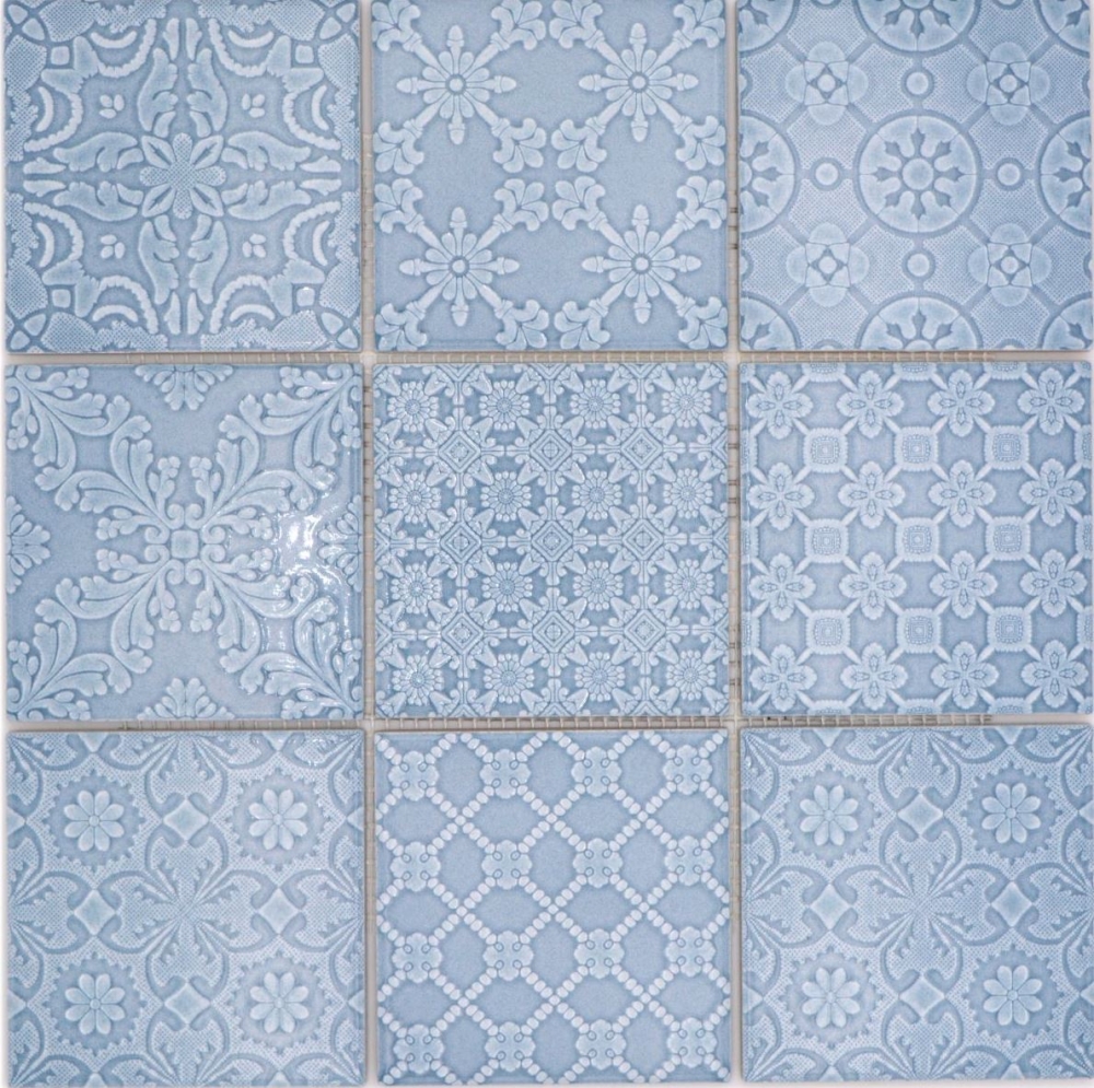 Mosaik Retrooptik Keramik Steinzeug nordic blue glaenzend - 10 Mosaikblaetter