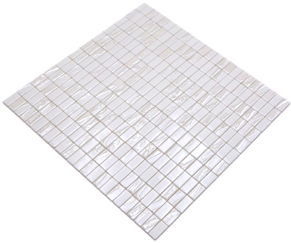 Mosaik Rechteck ECO mix weiß metallic 3D Glas Kreuzverbandoptik glänzend